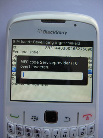 Blackberry unlock code invoeren